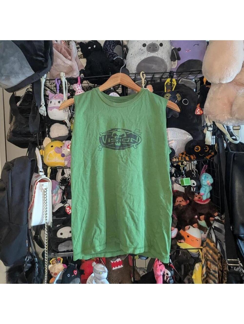 Vision Street Wear Green Skull Sleeveless Tank Top